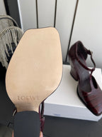 LOEWE 26SS Chunky Heel 50 Mary Jane Burgundy in Leather 631744