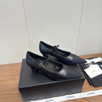 Chanel 26 Pointed-Toe Low Heel 25 Mary Janes Black in Cowhide Fabric 632188
