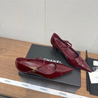 Chanel 26 Pointed-Toe Low Heel 25 Mary Janes Burgundy in Patent Leather 632185