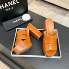 Chanel 2026 Runway Platform High-Heeled 12.5cm Sandals Orange in Cowhide 673063