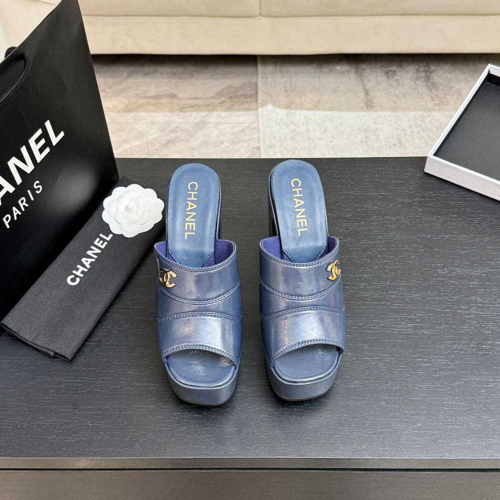 Chanel 2026 Runway Platform High-Heeled 12.5cm Sandals Blue in Cowhide 673062