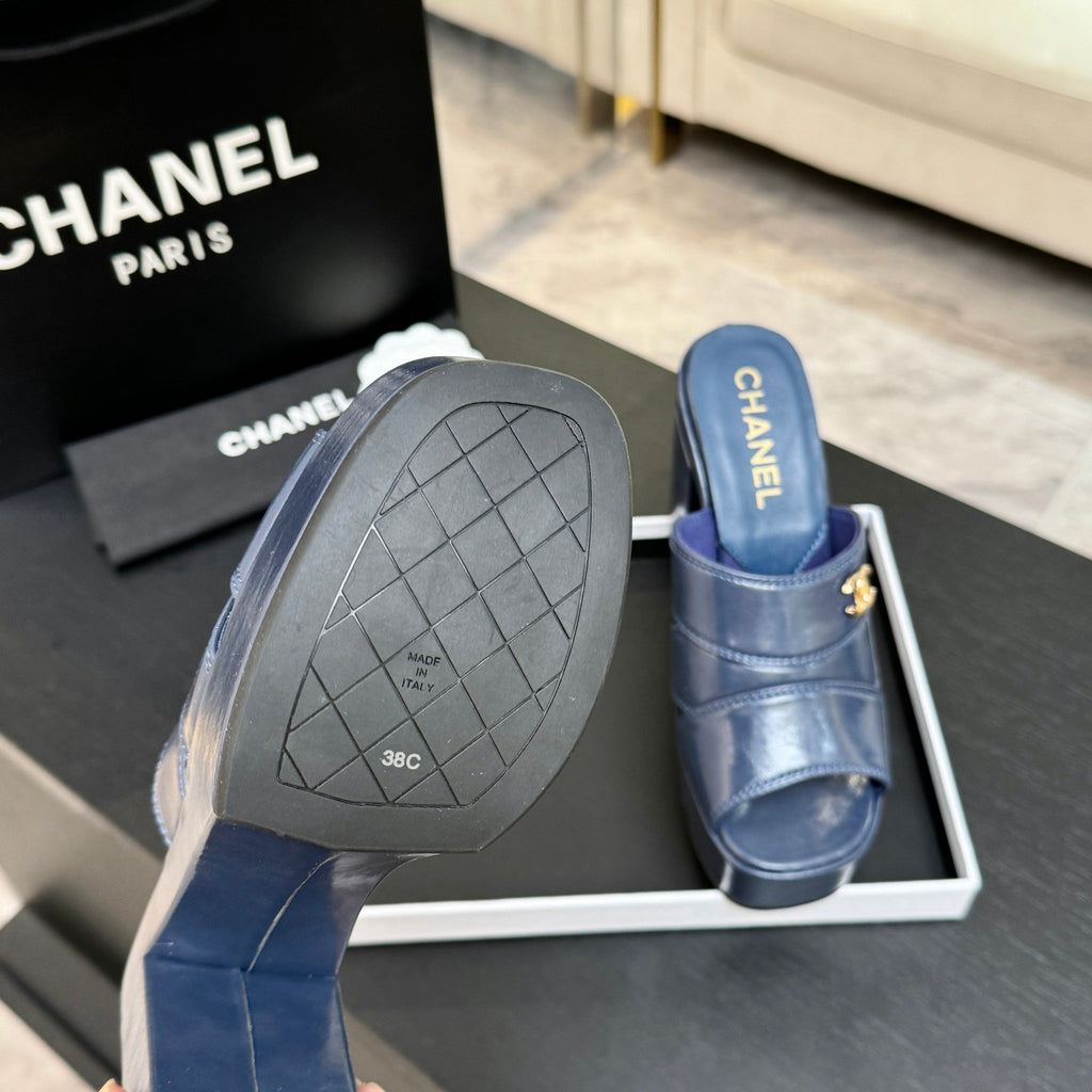 Chanel 2026 Runway Platform High-Heeled 12.5cm Sandals Blue in Cowhide 673062
