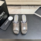 Chanel 2026 Runway Platform High-Heeled 12.5cm Sandals Gray in Cowhide 673060