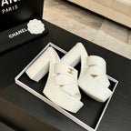 Chanel 2026 Runway Platform High-Heeled 12.5cm Sandals White in Cowhide 673056