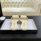 Chanel 26C Double C Buckle Square Toe Slippers Cream in Lambskin 673031