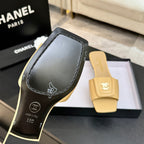 Chanel 26C Double C Buckle Square Toe Slippers Beige in Lambskin 673030