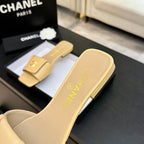 Chanel 26C Double C Buckle Square Toe Slippers Beige in Lambskin 673030