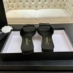 Chanel 26C Double C Buckle Square Toe Slippers Black in Lambskin 673028