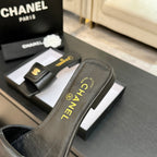 Chanel 26C Double C Buckle Square Toe Slippers Black in Lambskin 673028