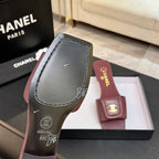 Chanel 26C Double C Buckle Square Toe Slippers Burgundy in Lambskin 673025