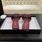 Chanel 26C Double C Buckle Square Toe Slippers Burgundy in Lambskin 673025
