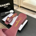 Chanel 26C Double C Buckle Square Toe Slippers Burgundy in Lambskin 673025