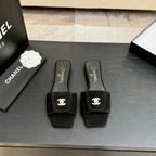 Chanel 26C Double C Buckle Square Toe Slippers Black in Suede 673024