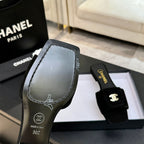 Chanel 26C Double C Buckle Square Toe Slippers Black in Suede 673024
