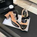 Chanel KJ26 Mary Janes Heel 2.5cm with Bow Beige in Velvet 673012