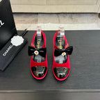 Chanel KJ26 Mary Janes Heel 2.5cm with Bow Red in Velvet 673011