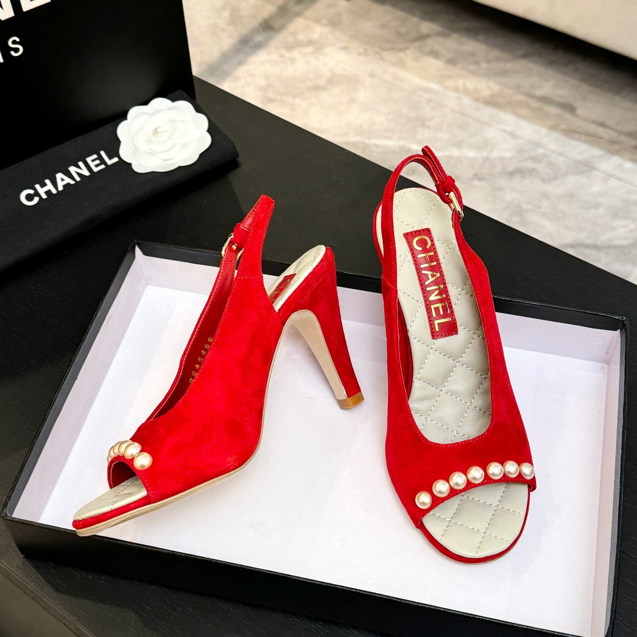 Chanel 26A Slingback Red in Velvet 672991