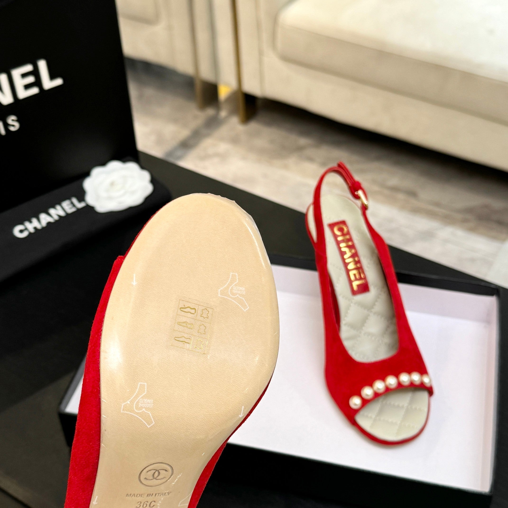 Chanel 26A Slingback Red in Velvet 672991