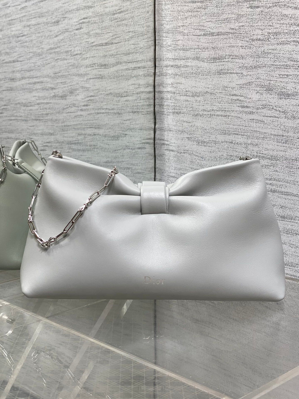 Dior 26 Bow Chain Bag in Light Gray Lambskin