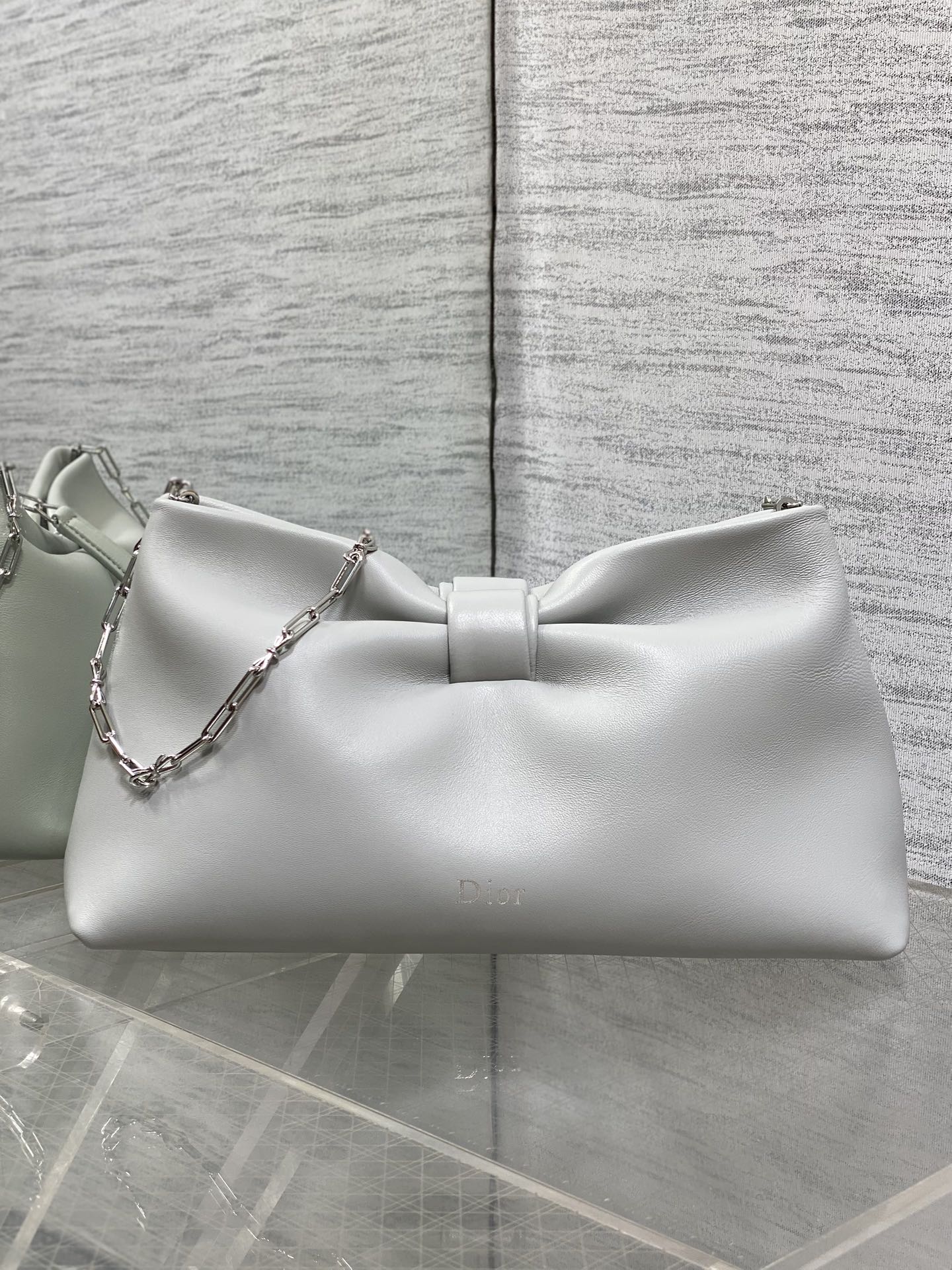 Dior 26 Bow Chain Bag in Light Gray Lambskin