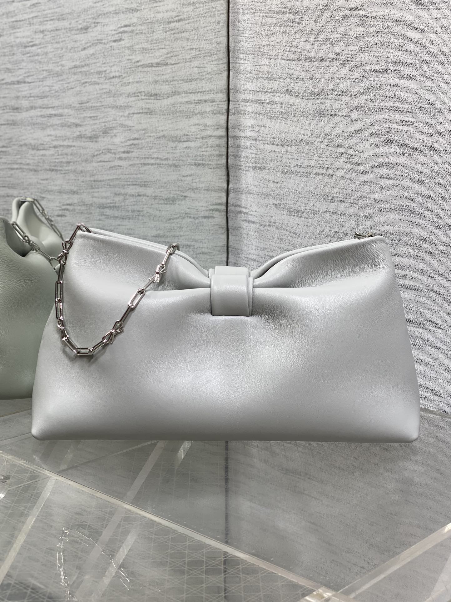 Dior 26 Bow Chain Bag in Light Gray Lambskin