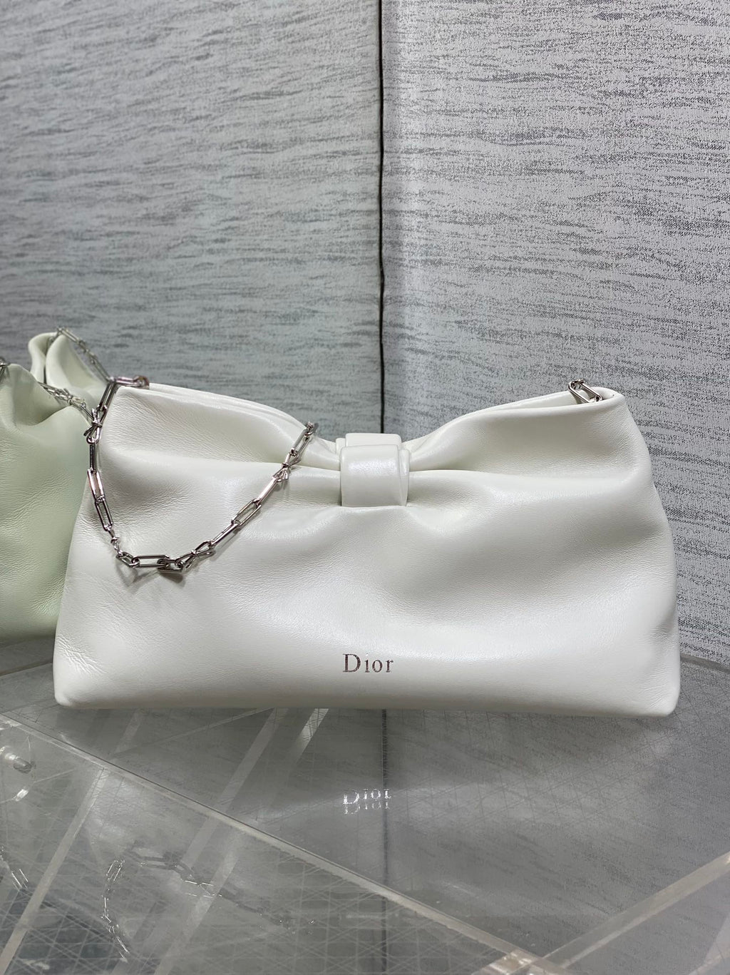 Dior 26 Bow Chain Bag in White Lambskin