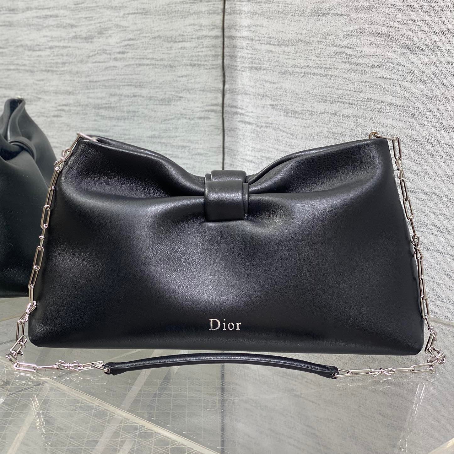 Dior 26 Bow Chain Bag in Black Lambskin
