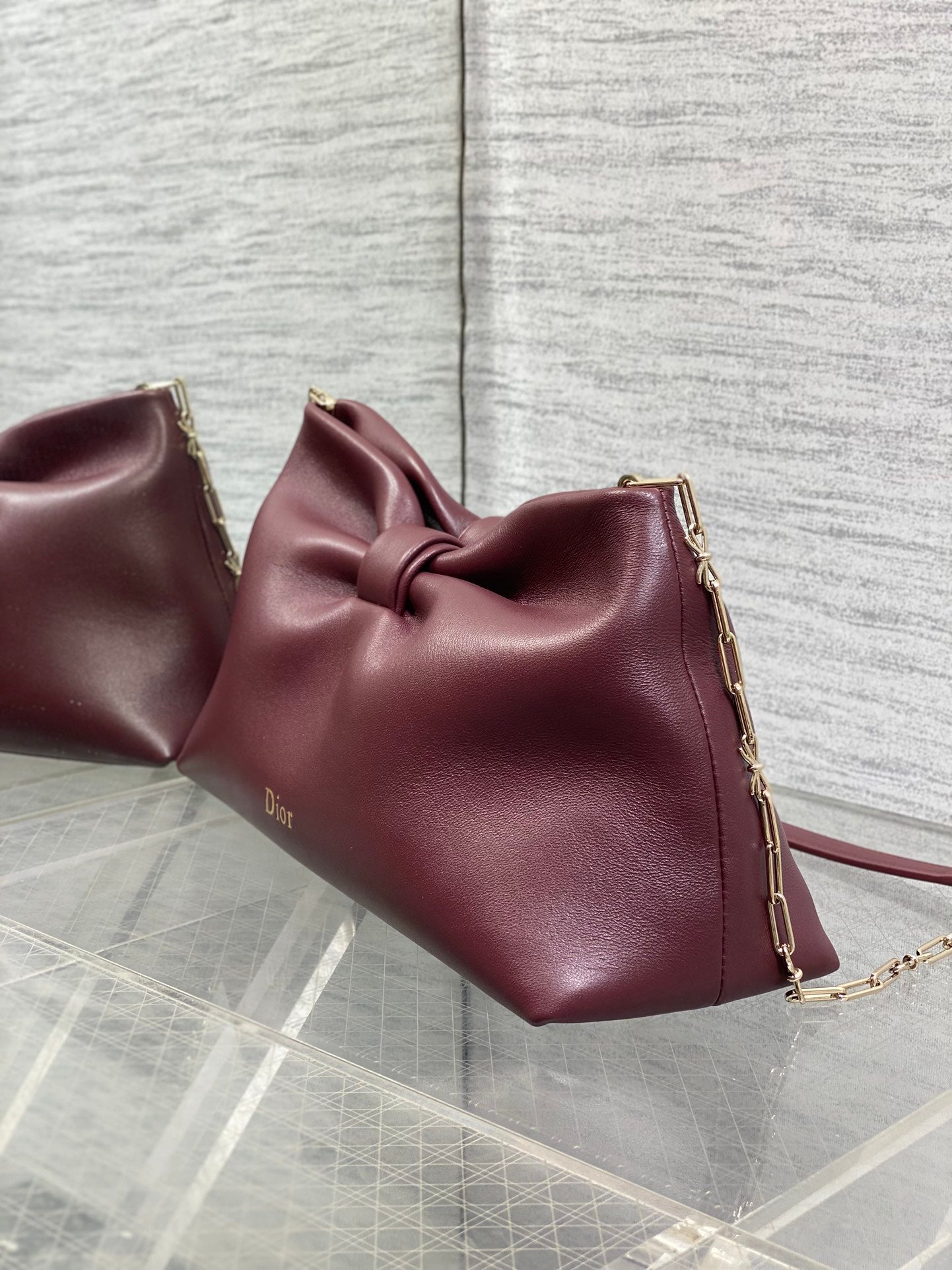 Dior 26 Bow Chain Bag in Burgundy Lambskin
