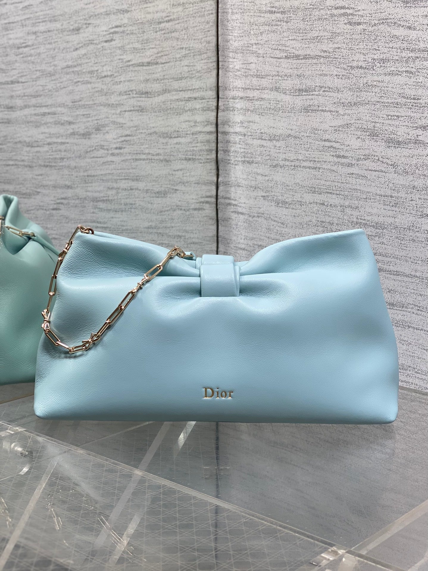 Dior 26 Bow Chain Bag in Blue Lambskin