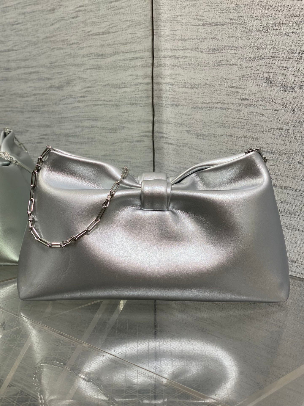 Dior 26 Bow Chain Bag in Silver Lambskin