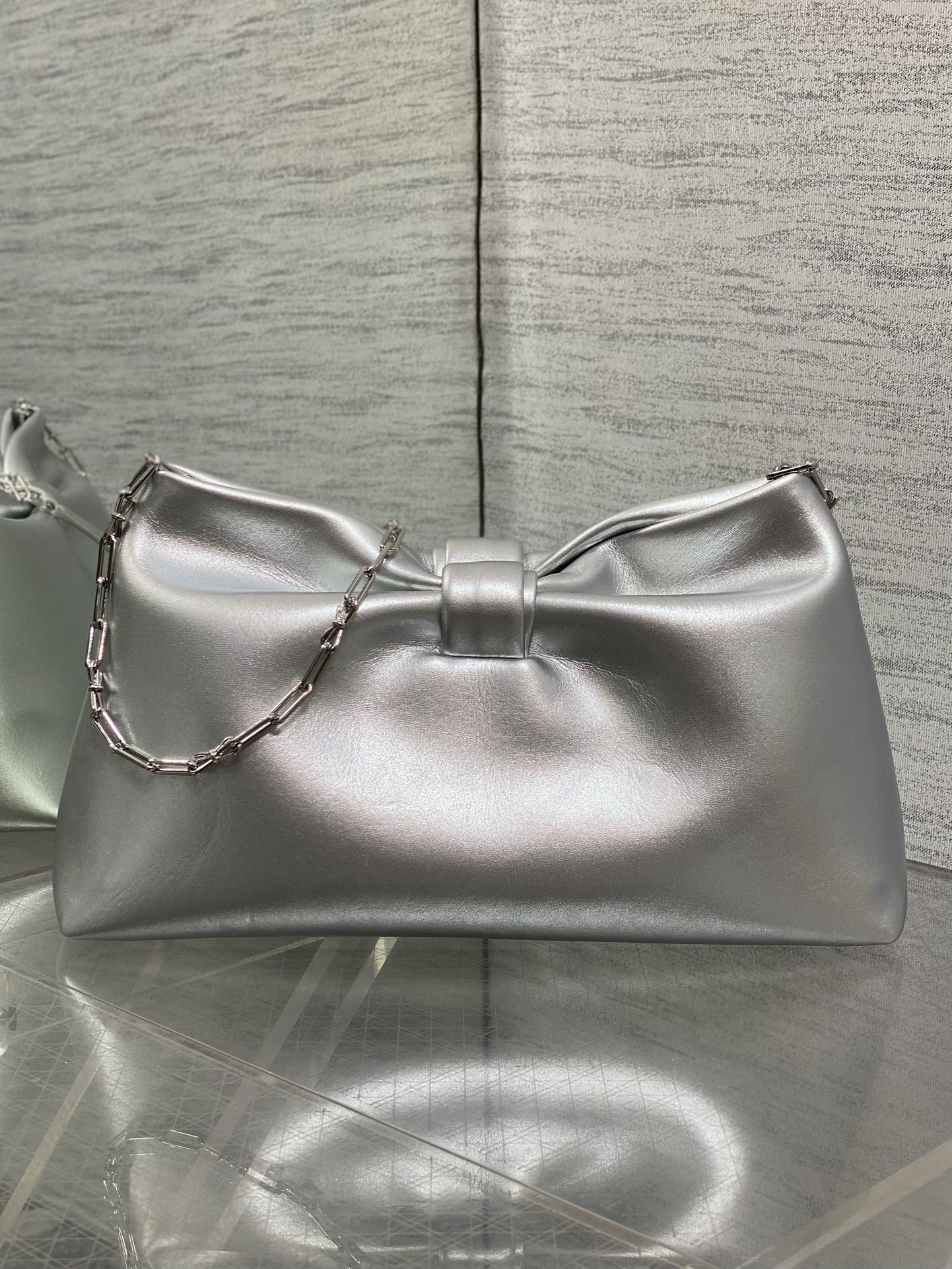 Dior 26 Bow Chain Bag in Silver Lambskin