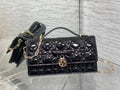 Dior 26 Bow Pearl Chain Clutch In Black Glossy Lambskin GHW