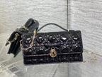 Dior 26 Bow Pearl Chain Clutch In Black Glossy Lambskin GHW
