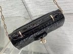Dior 26 Bow Pearl Chain Clutch In Black Glossy Lambskin GHW