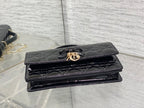 Dior 26 Bow Pearl Chain Clutch In Black Glossy Lambskin GHW
