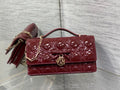 Dior 26 Bow Pearl Chain Clutch In Burgundy Glossy Lambskin GHW