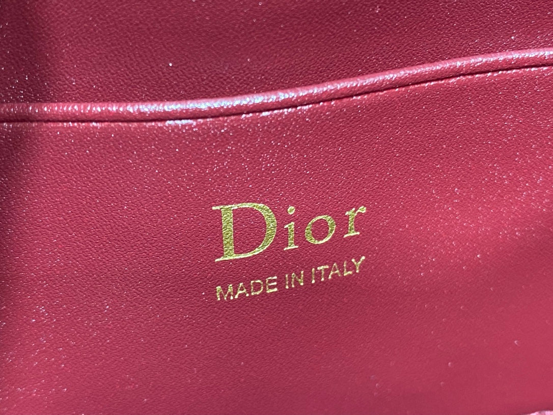 Dior 26 Bow Pearl Chain Clutch In Burgundy Glossy Lambskin GHW