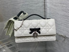Dior 26 Bow Pearl Chain Clutch Two Tone White Black Lambskin SHW
