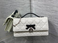 Dior 26 Bow Pearl Chain Clutch Two Tone White Black Lambskin SHW