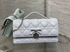 Dior 26 Bow Pearl Chain Clutch Light Grey Lambskin SHW