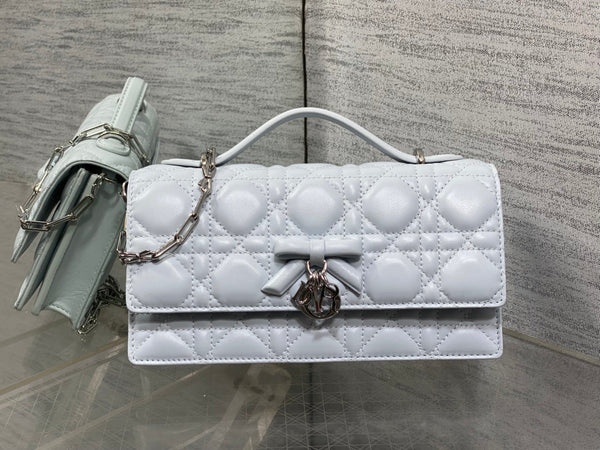 Dior 26 Bow Pearl Chain Clutch Light Grey Lambskin SHW
