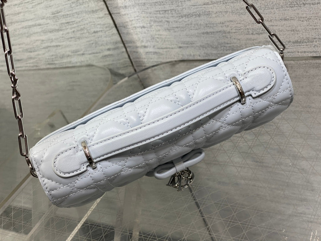 Dior 26 Bow Pearl Chain Clutch Light Grey Lambskin SHW