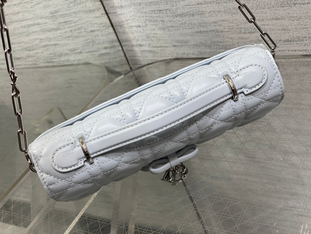 Dior 26 Bow Pearl Chain Clutch Light Grey Lambskin SHW