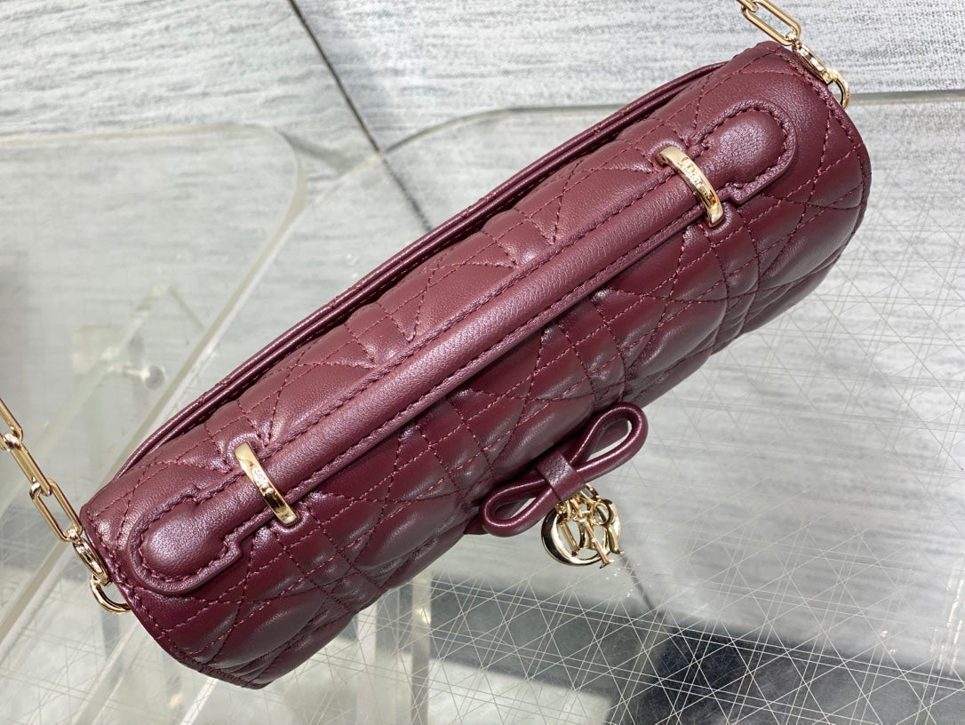 Dior 26 Bow Pearl Chain Clutch Burgundy Lambskin GHW