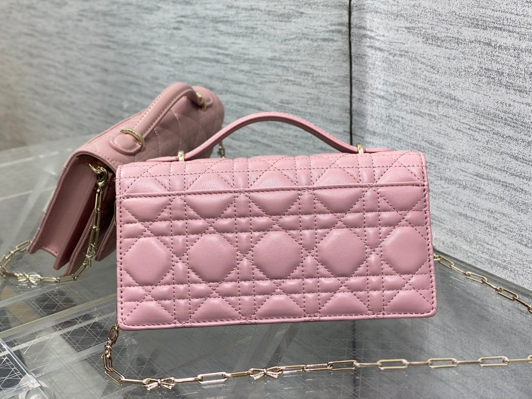 Dior 26 Bow Pearl Chain Clutch Powder Pink Lambskin GHW