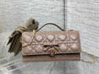 Dior 26 Bow Pearl Chain Clutch Chocolate Brown Lambskin GHW