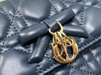 Dior 26 Bow Pearl Chain Clutch Navy Blue Lambskin GHW