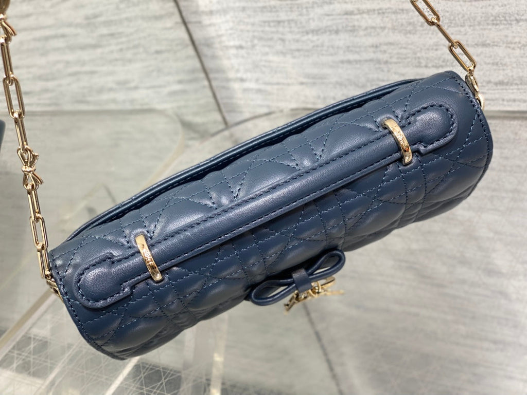 Dior 26 Bow Pearl Chain Clutch Navy Blue Lambskin GHW