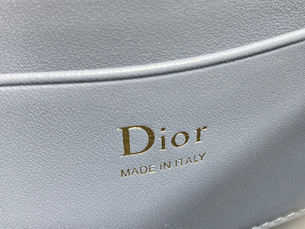 Dior 26 Bow Pearl Chain Clutch Blue Lambskin GHW