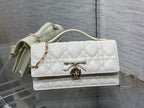 Dior 26 Bow Pearl Chain Clutch White Lambskin GHW
